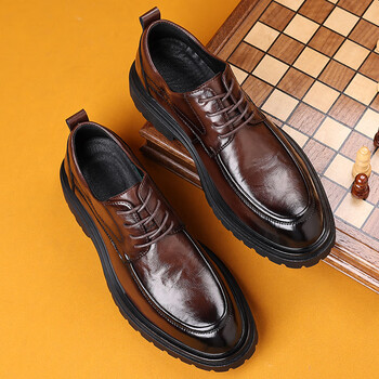 杰豪官方自营旗舰店休闲皮鞋男冬季真皮软厚底男士正装商务英伦