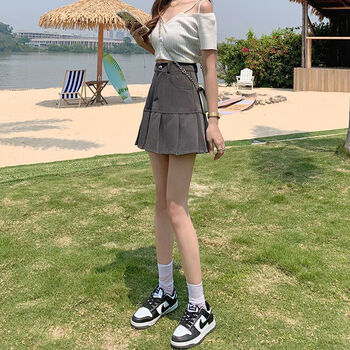 塔梵茜jk半身裙黑色半身裙女夏新款高腰显瘦小个子短裙百褶裙a字西装