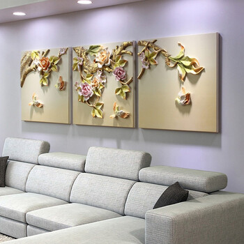 客厅装饰画沙发背景墙壁浮雕挂画3d立体浮雕花开富贵牡丹花吉祥如意