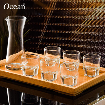 Ocean进口玻璃白酒杯套装一口杯小酒杯烈酒杯 60ml6只+分酒器+托盘