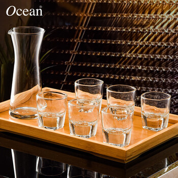Ocean进口玻璃白酒杯套装一口杯小酒杯烈酒杯 60ml6只+分酒器+托盘