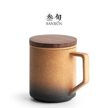 叁旬(sanxun)知行陶瓷泡茶马克杯带盖过滤水杯女男办公室茶水分离杯子