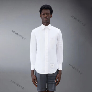 汤姆布朗thombrowne经典款thombrowne男士早春四条纹纯棉牛津衬衫白色