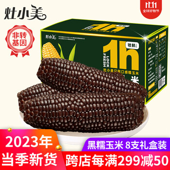 灶小美23年新鲜糯玉米棒黑糯玉米代餐杂粮火锅烧烤食材 【富含花青素】8穗/箱14-16cm