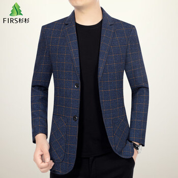 杉杉男装秋冬季休闲西服新款商务小西装中年男士爸爸装薄款外套男深蓝