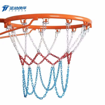 运动伙伴 加粗耐用蓝球网铁链球框网篮筐网兜铁篮网 12扣（红白蓝/1只装）