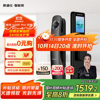 国家补贴：凯迪仕 kaadas 智能门锁可视猫眼密码锁指纹锁 人脸识别智能锁 Q20F Pro双摄