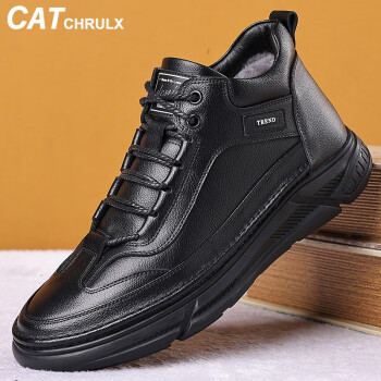 品牌棉鞋男冬季头层牛皮羊毛保暖皮鞋高帮休闲鞋加绒运动鞋棉皮鞋黑色