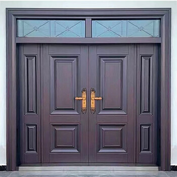 花乐集农村堂屋大门锌合金别墅大门双开门铸铝门玻璃门