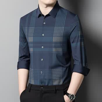 mayor雅戈尔2023秋季新款男士衬衫长袖格子桑蚕丝免烫衬衣感爸爸装