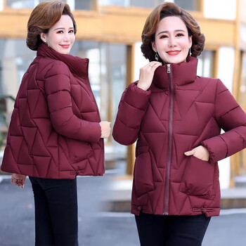 妈妈穿的矮个子羽绒服短款中年妇女冬款中老年女装葡萄紫3xl115125斤