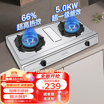 樱雪（INSE）燃气灶双灶 煤气灶 不锈钢5.0KW猛火台式双灶 66%热效率 熄火保护T2332液化气