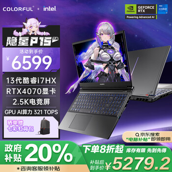 七彩虹（Colorful）隐星P15 TA 13代酷睿i7 15.6英寸游戏笔记本电脑(i7-13650HX 16G 512G RTX4070 2.5K）畅玩黑神话