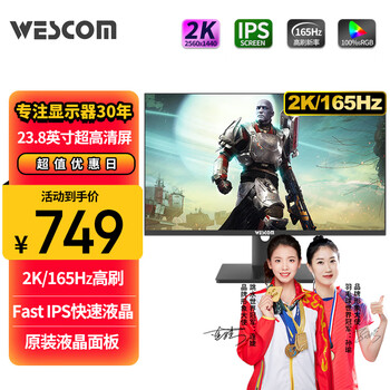 WESCOM 23.8英寸 2K 165Hz Fast IPS快速液晶 1ms响应 电竞游戏小钢炮 电脑显示器W2486IDJQY 