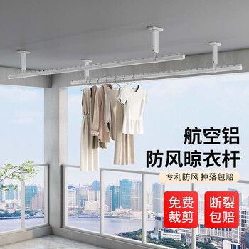 蝶缘晾衣杆阳台顶装固定式凉衣杆单个装晒衣杆子一根家用铝合金晾衣架 【银色】单杆2.04M+吊座30cm