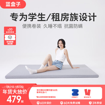 蓝盒子薄垫T1小蓝垫记忆棉床垫租房学生宿舍软垫租房双人榻榻米 小蓝垫T1 1.8米×2米