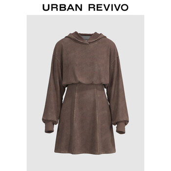 UR UR春季新款女装复古休闲设计感宽松连帽连衣裙UWL740009 深棕色