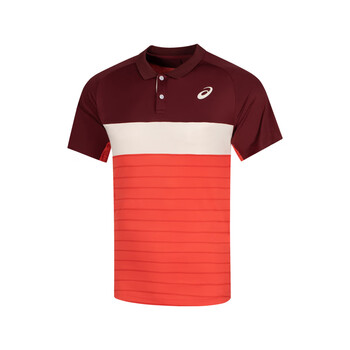 亚瑟士asics新款男子运动t恤男式透气舒适时尚套头翻领网球polo衫红色