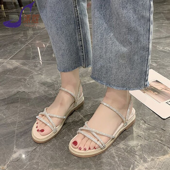 漾蔻厚底感凉鞋女2024夏新款小众百搭平底学生水钻两穿凉拖鞋外穿米白