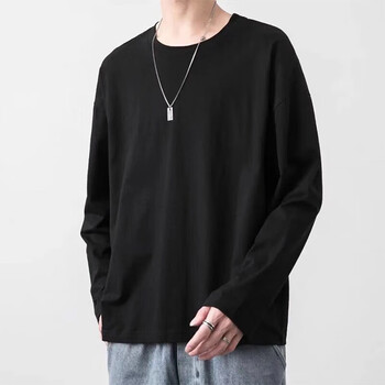 真维斯户外运动2024新款精流棉纯色长袖男装上衣 黑色 XL