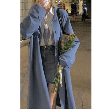 魅无尚胖妹妹大码风衣女200斤中长款显瘦雾霾蓝2024秋季新韩版宽松