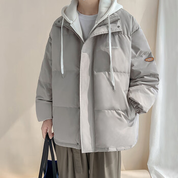 茜琳诺加厚羽绒服超厚男假两件士秋冬季潮牌s保暖帅气衣服连米白色m