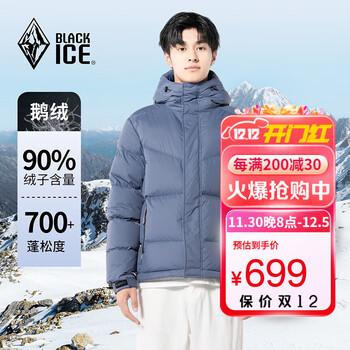 黑冰（BLACKICE）23秋冬新款男户外登山徒步防水透湿防风保暖耐磨700蓬鹅绒羽绒服 蓝灰 S