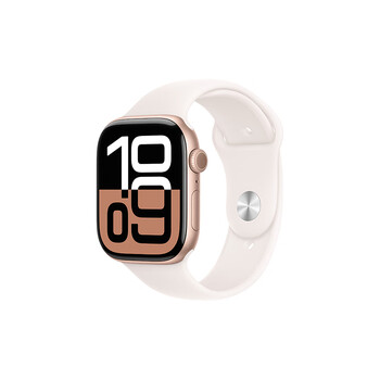苹果 Apple Watch Series 10 智能手表 GPS款 46mm 玫瑰金色 淡桃粉色橡胶表带 S/M