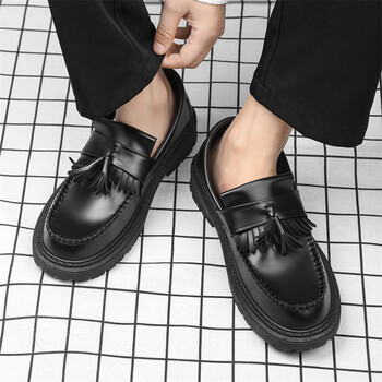 阿猫顿 皮鞋男新款英伦风休闲皮鞋男士商务正装大头工作潮鞋四季单鞋 黑色流苏款【2024春款单鞋/潮男必备】 42