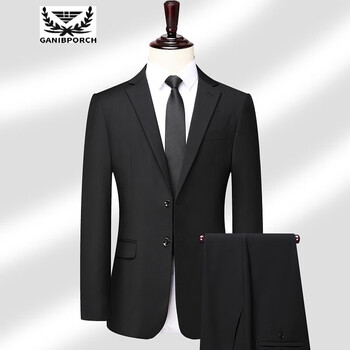 GANIBPORCH意大利乔亚阿玛.尼轻奢男士西服套装正装职业商务羊毛秋冬西装 畅销黑色【2粒扣】 195