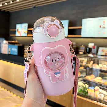 水杯女大容量学生可爱礼物316儿童大肚杯子哈喽熊保温杯粉色600ml杯刷