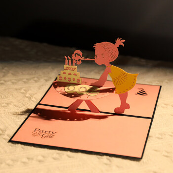 UNIGIFT生日贺卡3d立体粉色创意剪纸节日精致卡片通祝福留言男朋友信封 生日女孩