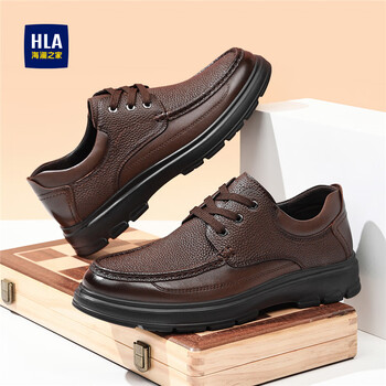 海澜之家（HLA）软底休闲皮鞋男质感真皮男鞋圆头百搭通勤鞋子男 棕色 43