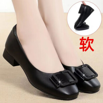 百丽香奈春秋妈妈鞋真皮软底女士单鞋粗跟中老年皮鞋工作鞋中跟女鞋