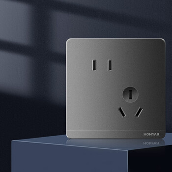 鸿雁Q86开关插座86型暗装五孔插座USB插座三孔磨砂 Q86黑色 斜五孔插座