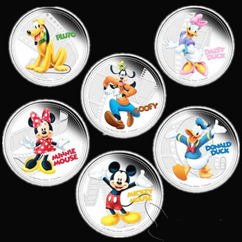 恒愎6枚米奇唐老鸭纪念币卡通米老鼠儿童硬币镀金币牙仙币礼物唐老鸭