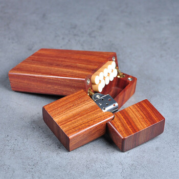 木子堂血檀实木整料掏空粗烟细烟配煤油打火机男女士烟具礼品套装20只