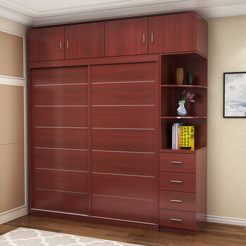 简约现代实木质衣柜卧室整体两门衣橱板式移门衣柜定制 红苹果木色 1
