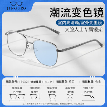 镜邦时尚变色眼镜男潮流大黑框GM同款镜片防紫外线BYZ 18032枪色 配1.56极速变茶镜片