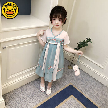 duck kids go with duck小黄鸭汉服女童中国风宝宝唐装女孩夏装新款