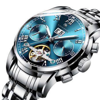 飞亚达fiyta同款官方正品瑞士大飞轮多功能全自动机械手表男士生防水