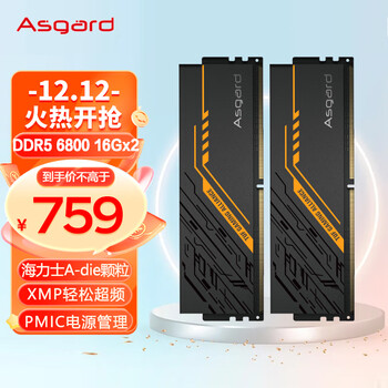 阿斯加特（Asgard）32GB(16Gx2)套装 DDR5 6800 台式机内存条 金伦加&TUF联名款 海力士A-die颗粒 CL34