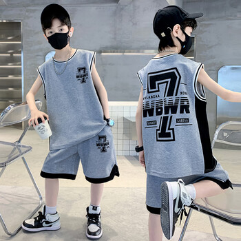 dpqa361官方aj儿童装男童夏装套装2024新款夏季篮球服中nike灰色120cm