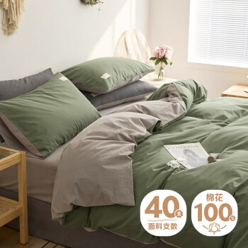 艾薇（AVIVI）床上四件套全棉被套床单被罩宿舍 时尚绿浅灰 被套200*230cm