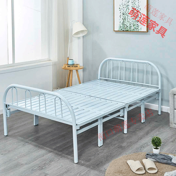 山头林村折叠铁床家用折叠床单人床现代简约钢丝床长19米宽1米米白色