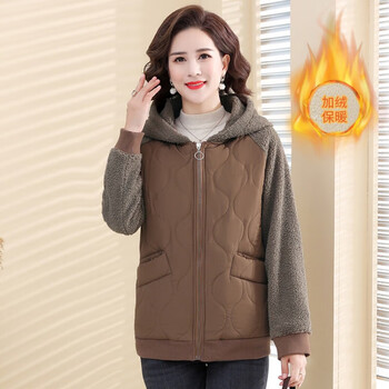 啄木鸟tucano妈妈冬装外套加绒加厚摇粒绒羊羔毛保暖奶奶装中老年女装