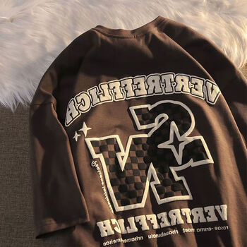 丘泽 chiutse欧美潮牌t恤棋盘格字母印花男女同款夏季宽松ins短袖半袖