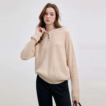 KBNE【全羊毛】紫色毛衣女针织衫卫衣2025秋冬新款上衣修身外衣 米色 M