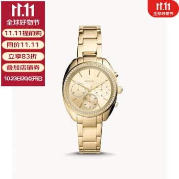 化石(fossil)手表 vale系列女士金色不锈钢时尚优雅计时女表 石英腕表
