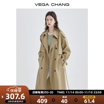 VEGA CHANG风衣女中长款2023秋新款韩版收腰经典时尚外套ins潮 鹭茶色 S